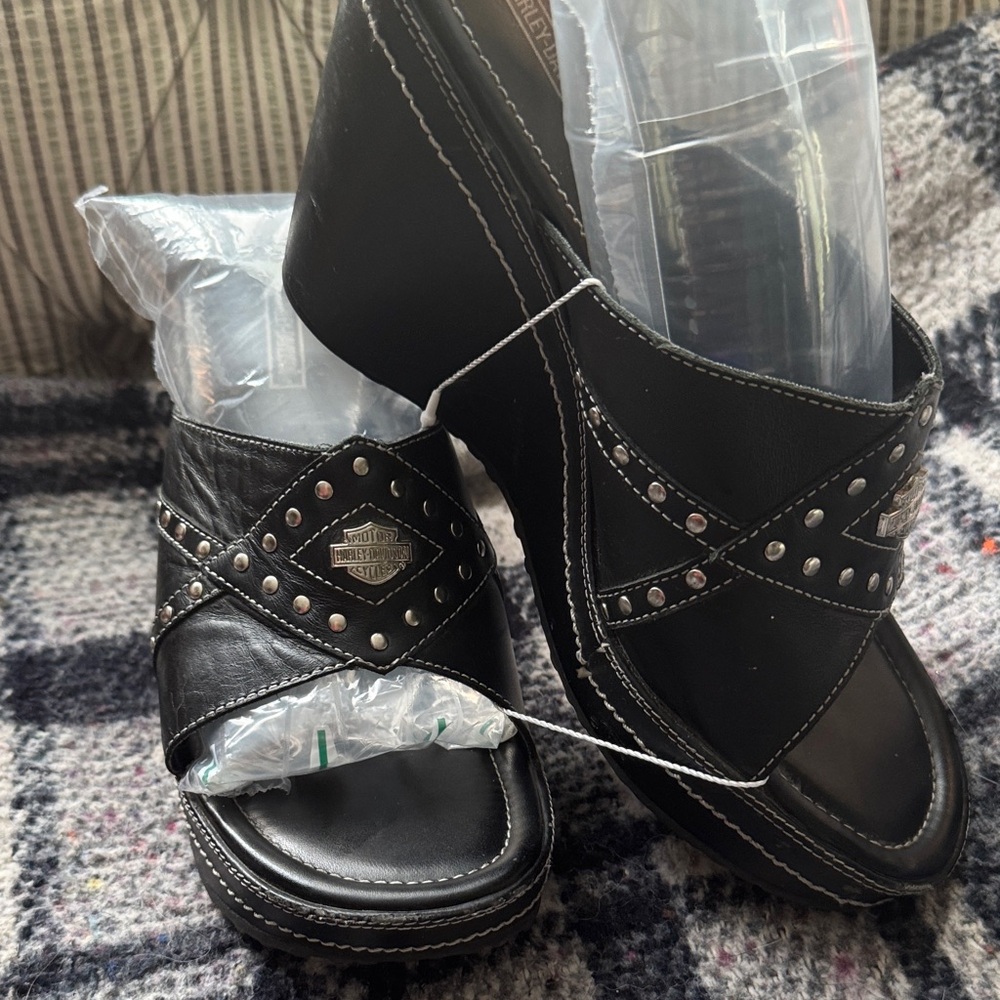 Harley Davidson Black Studded Wedges - Picture 4 of 13